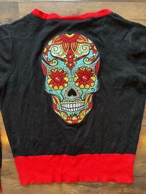 Jawbreaker Skull Cardigan Black Red Embroidered Goth Punk Sweater M